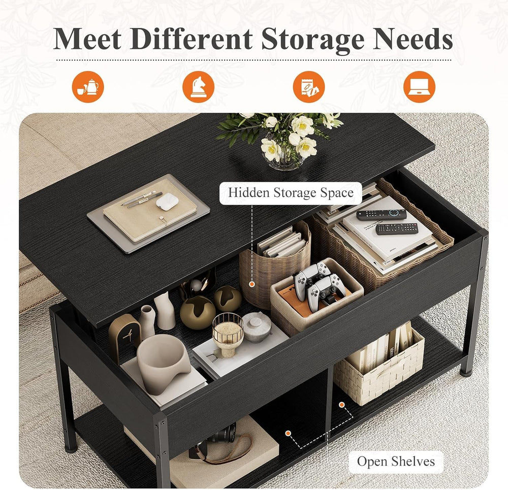 OLIXIS Lift Top Coffee Table, Wood Coffee Table for Living Room Home Black