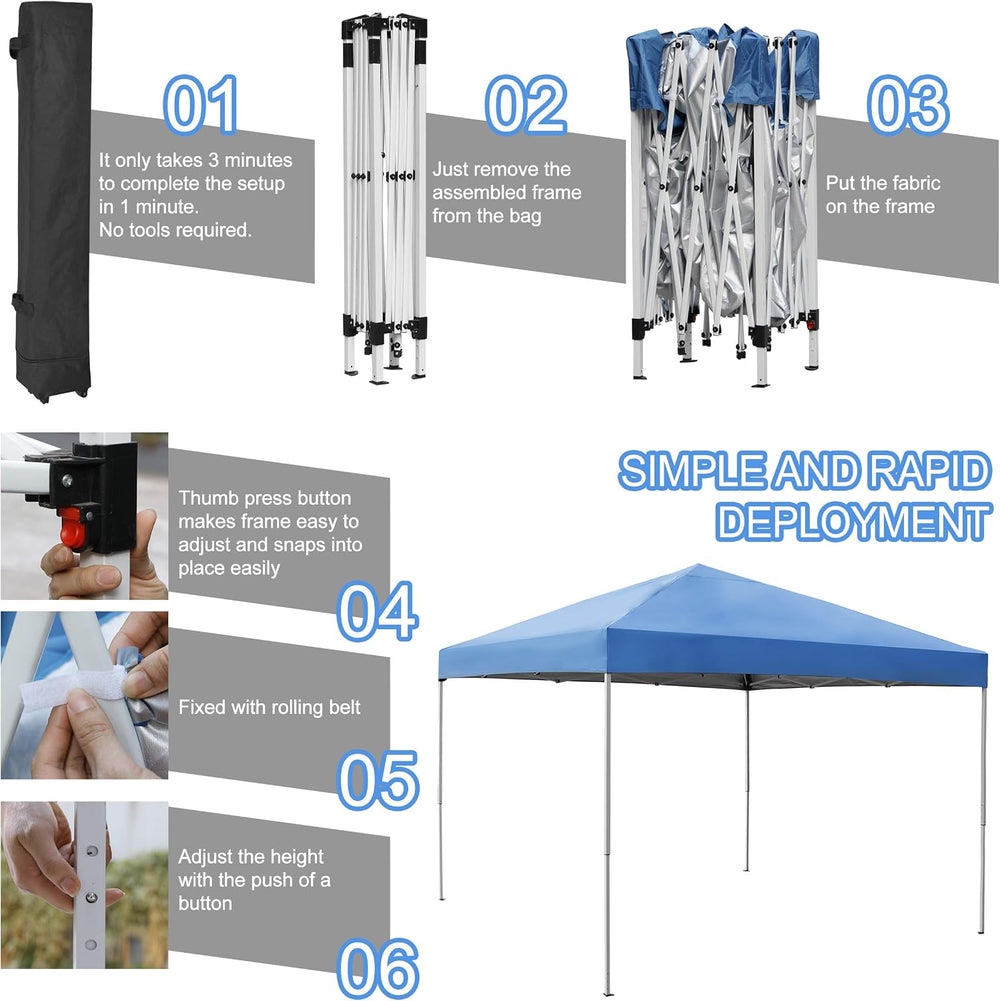 ZENY 10x10 Pop Up Canopy Tent Easy Set-up Outdoor Patio Canopy Adjustable Str...