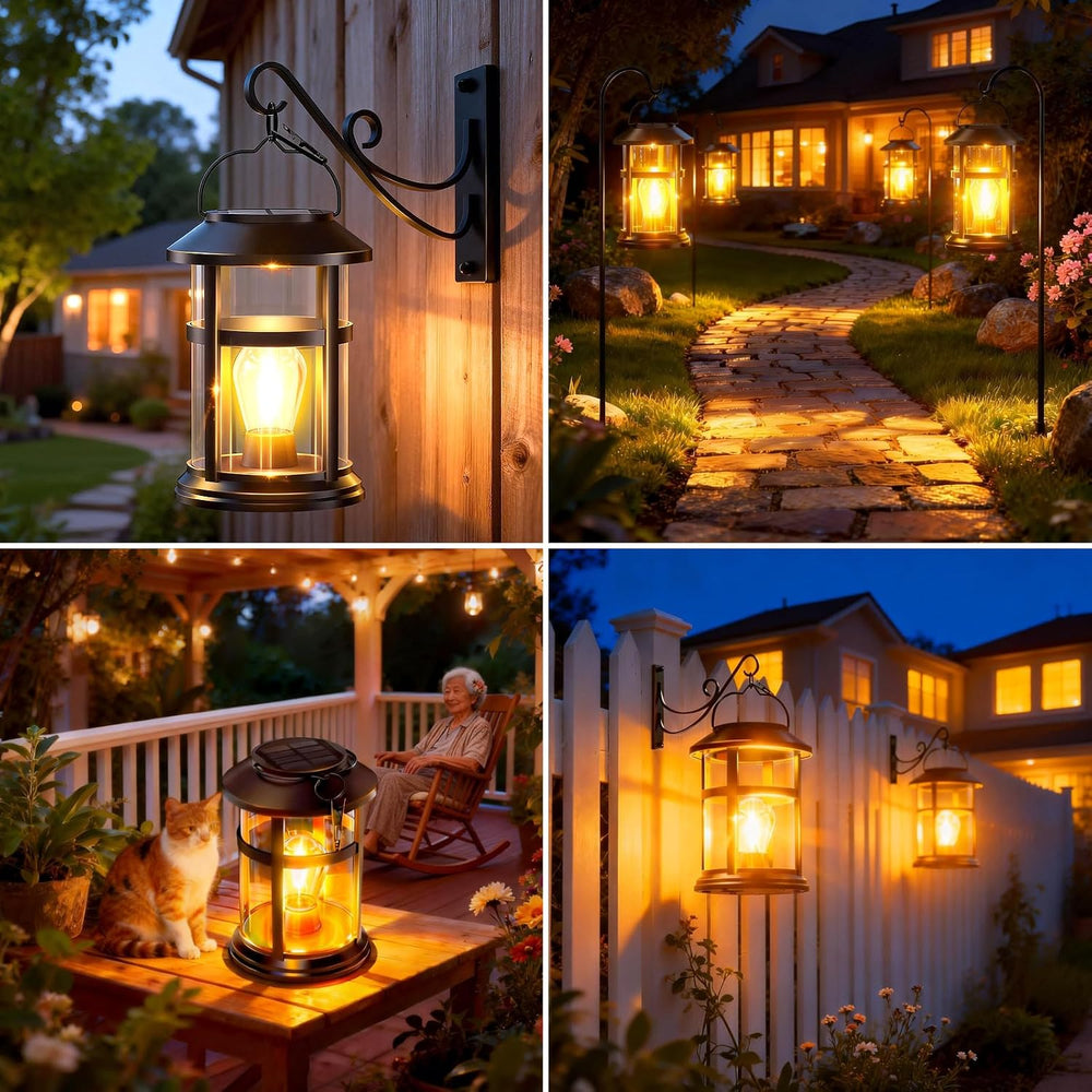 GARPAR Solar Lanterns Outdoor Waterproof with Wall Mount Kit, Upgraded Bright...