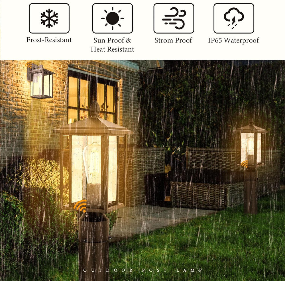 Outdoor Dusk to Dawn Post Light Fixture with Glass, Aluminum Light Post Lamps...