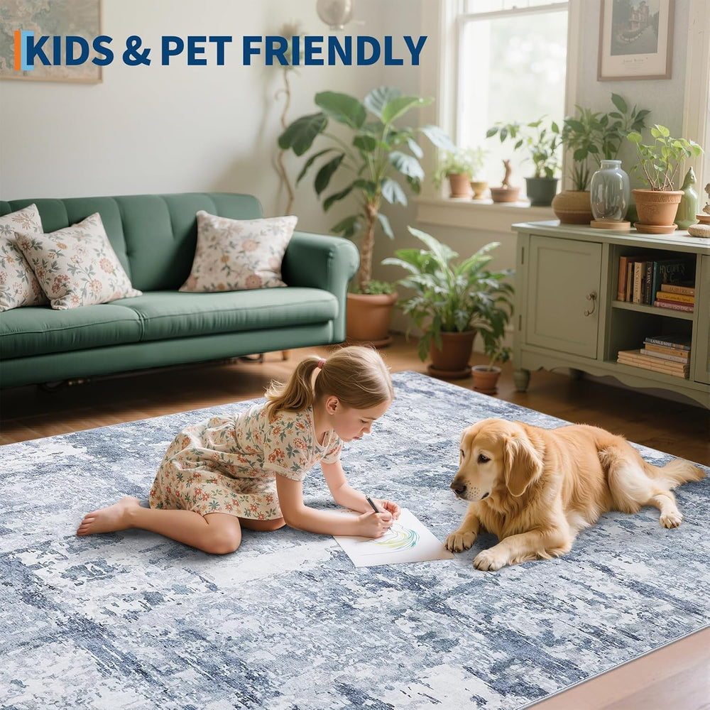 GarveeHome Washable 9x12 Abstract Area Rugs for Living Room Bedroom Blue