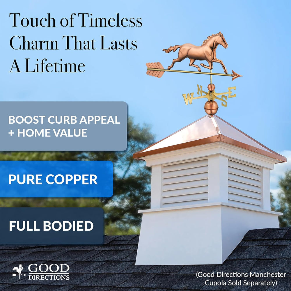 Good Directions Polished Copper Trotting Horse Weathervane – Decorative Rooft...