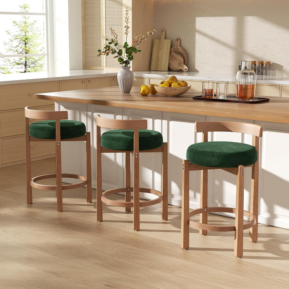 Bar Stools Set of 4, 26" Upholstered Counter Height Bar Chairs, Mid Cent...