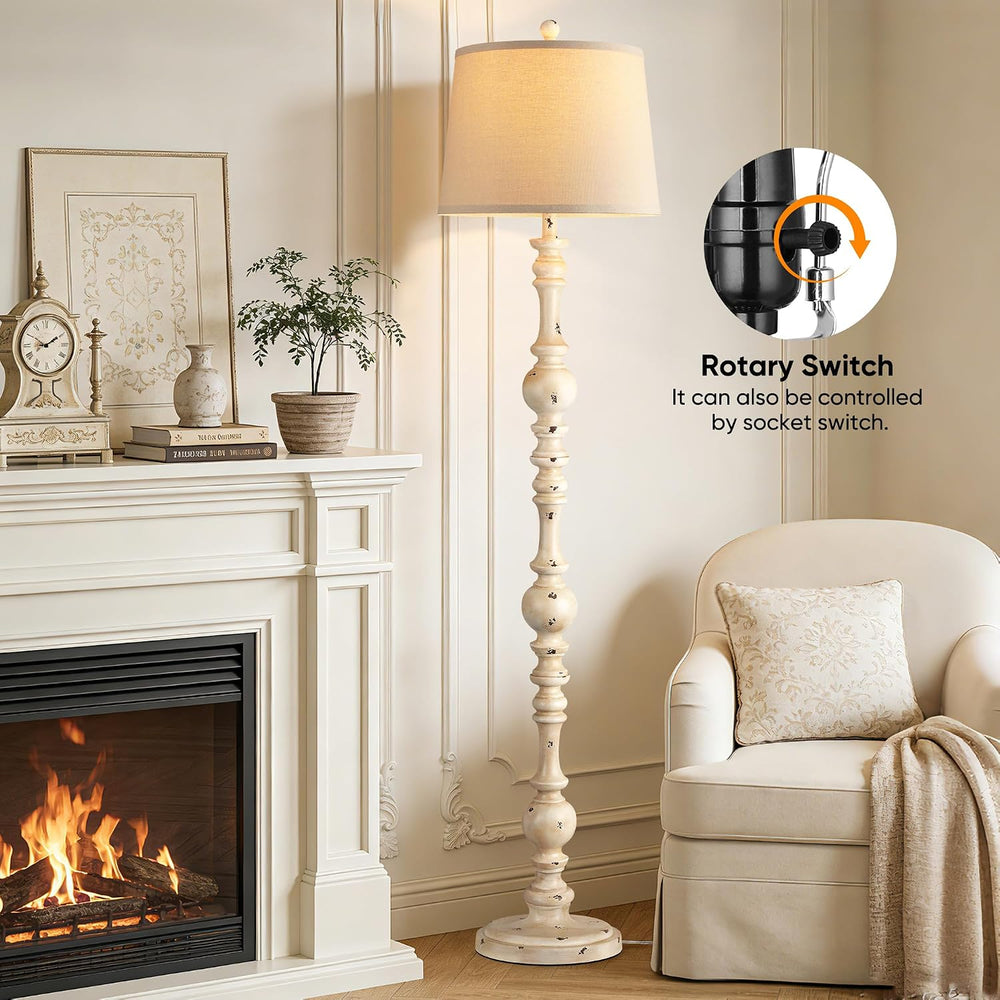 QiMH 61" Vintage Floor Lamp for Living Room, Farmhouse Lamps, Shabby White