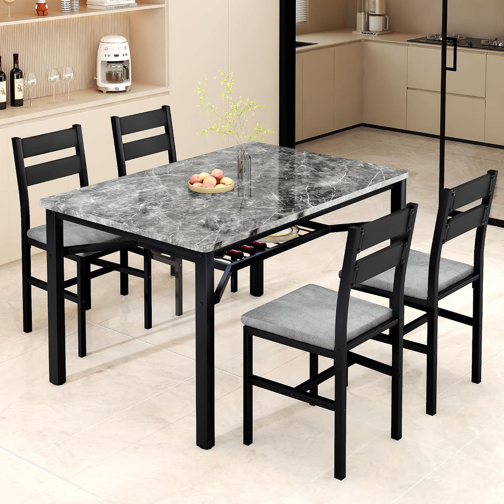 Hooseng 5 Piece Dining Table Set for 4, Modern Kitchen Table with Storage Rac...
