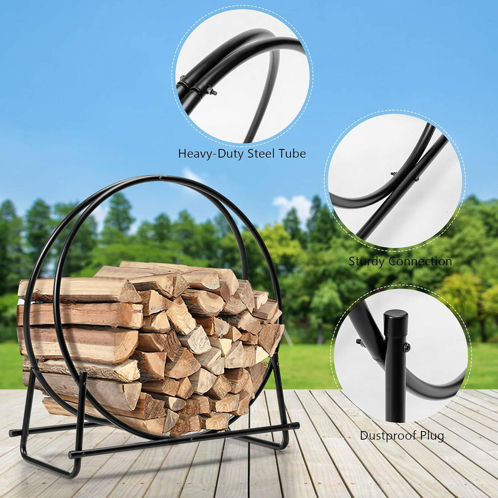 DORTALA 30 Inch Firewood Log Hoop, Fireplace Wood Storage Rack, Heavy-Duty Ro...