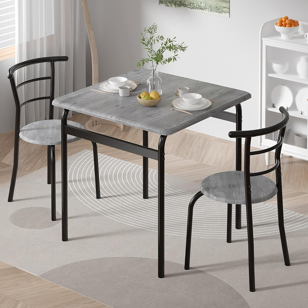 VECELO 3-Piece Dining Table Set for Kitchen Breakfast Nook, Wood Grain Square...