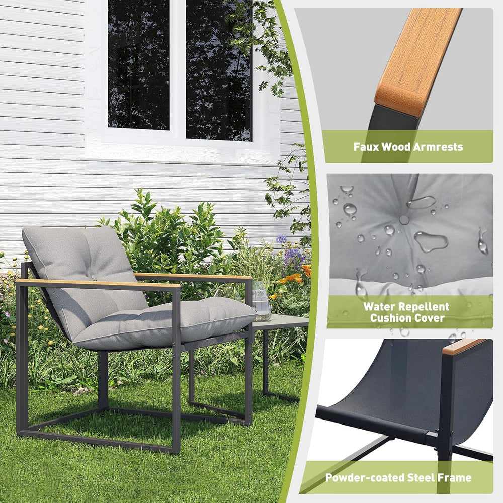 Bistro Table and Chairs Set of 2, Outdoor Patio Furniture 3 Piece with Thick ...