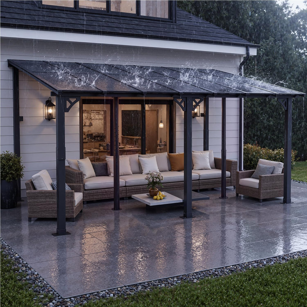 Aoxun 14’x10’ Lean to Gazebo, Pergola with 2 Telescopic Support Posts,Black