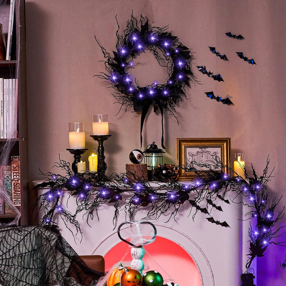 JORNOY 16inch LED Halloween Wreath with Battery Timer