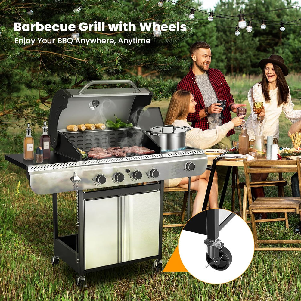 Electactic 4-Burner Gas Grill with Side Burner,Stainless Steel Propane Grill ...