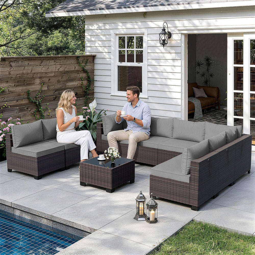ALAULM Patio Furniture Set with Coffee Table, 9 Pieces Outdoor Sectional with...