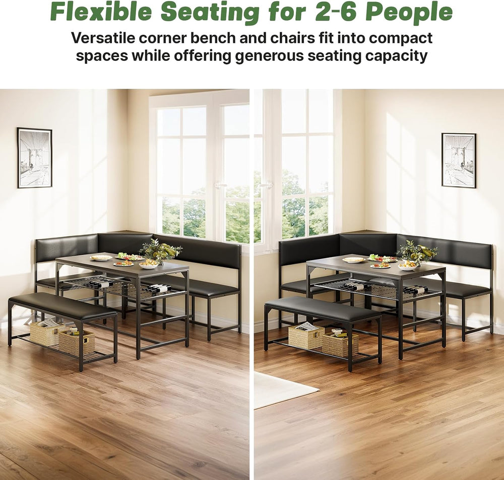 Concho Corner Dining Table Set with Soft Seat, Warm Grey