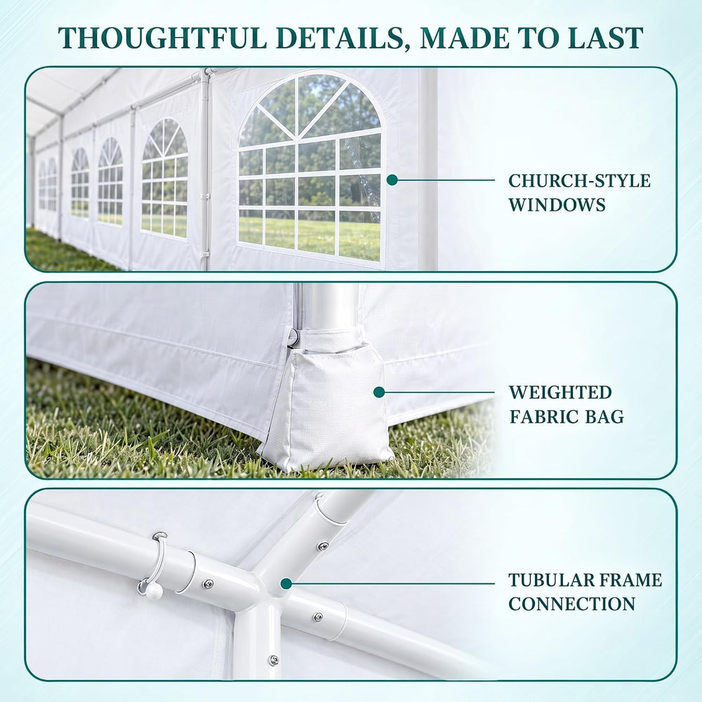 TOOLUCK 20x30 Outdoor Party Tent Heavy Duty Waterproof Canopy Shelter with 8 ...