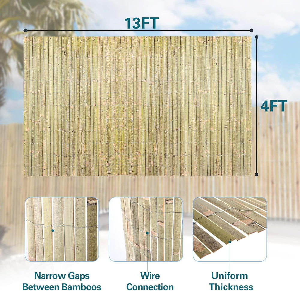 Bamboo Slat Fence 4ft x 13ft, Natural Bamboo Fencing, Bamboo Privacy Screen O...
