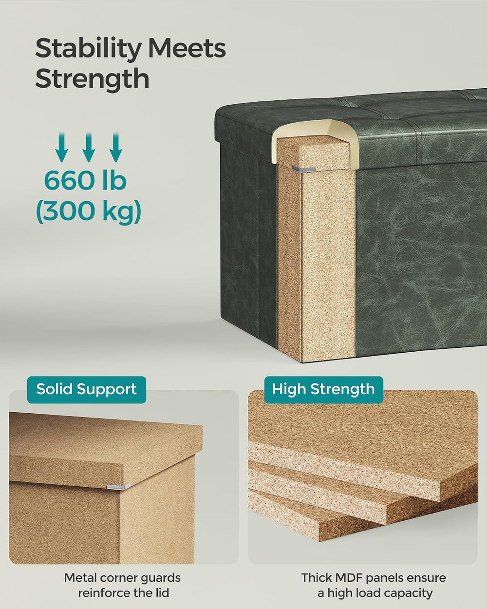 SONGMICS Storage Ottoman Bench, 43.3 Inches Folding Foot Rest Stool