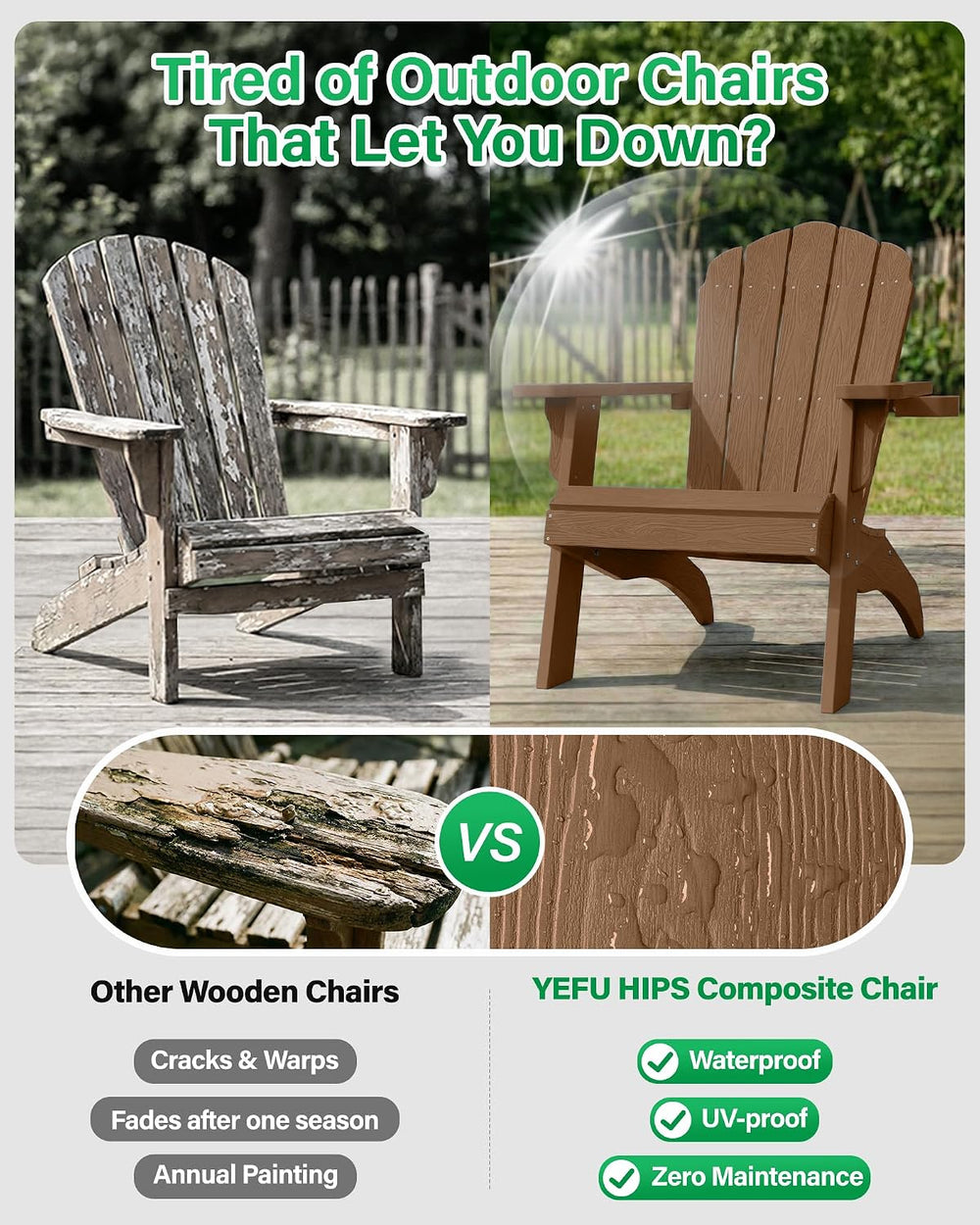 YEFU Oversized Adirondack Chair with Cup-Holder- Teak