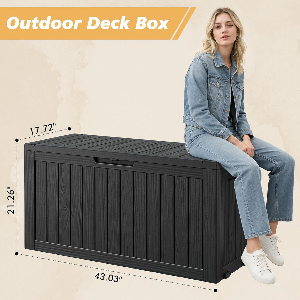 Fancyango 85 Gallon Large Outdoor Storage Deck Box Waterproof, Black