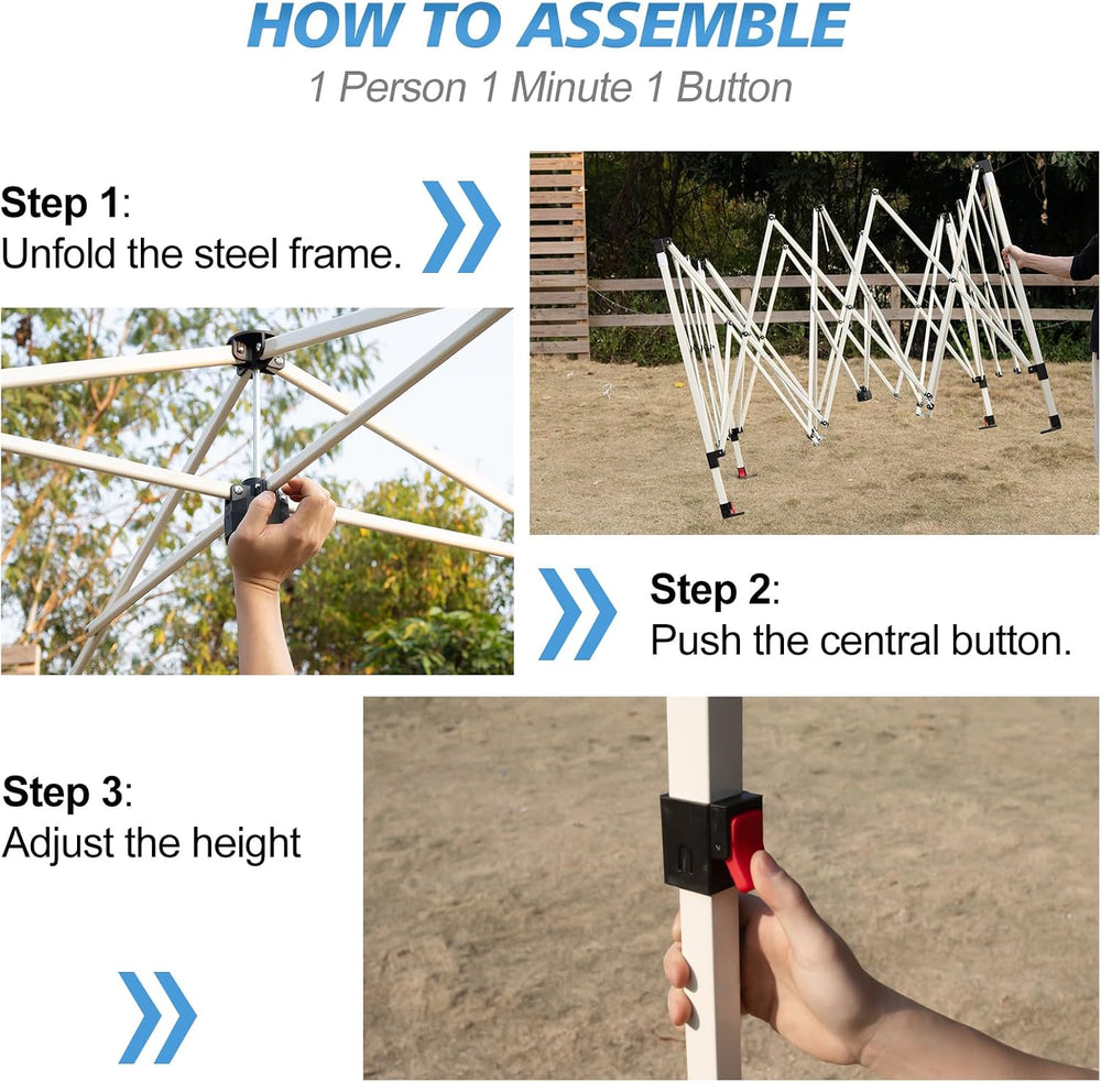 WEIZE 10x10 Slant Legs Pop Up Canopy Tent, 1-Button Push Setup Canopy Tent, A...