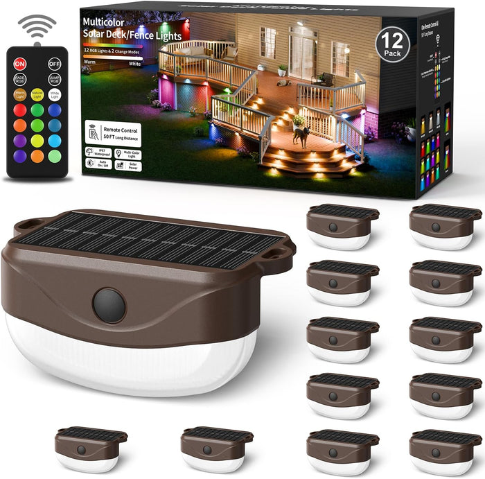 12 Pack Color Changing Solar Fence Lights with Remote, Solar Deck Lights