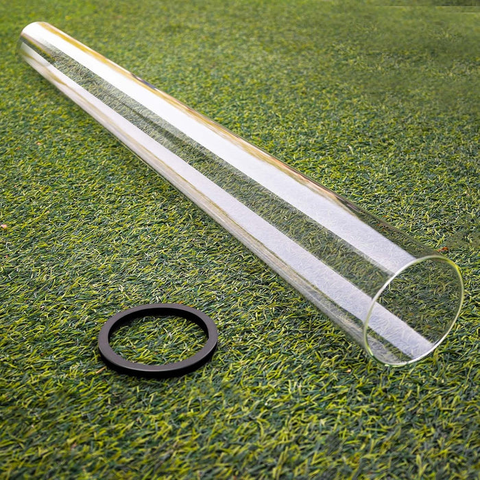 Patio Heater Glass Tube Replacement,49.5" Tall 4" Diameter with Silicone Connecting Ring Compatible with Four-Sided Pyramid Flame Outdoor Heater, Glass Tube Patio Heater for Hiland, Fire Sense