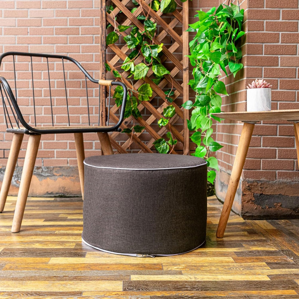 Outdoor Ottoman for Patio,Dark Coffee, Pouf Footstool,Foot Rest,20x20x12 In