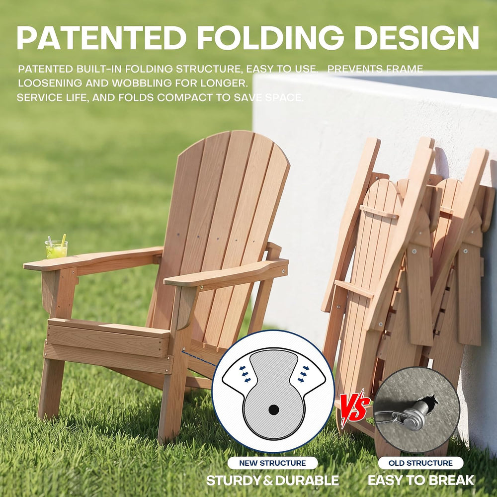 HDPE Folding Adirondack Chair with Cup Holder, Cedar