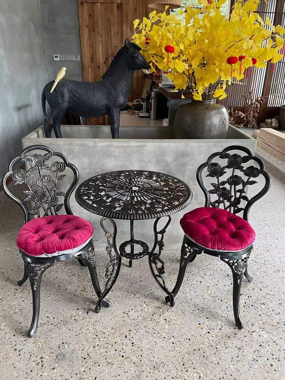 Mandolin Copper Rose Cast Aluminum 5 Piece Patio Dining Bistro Set