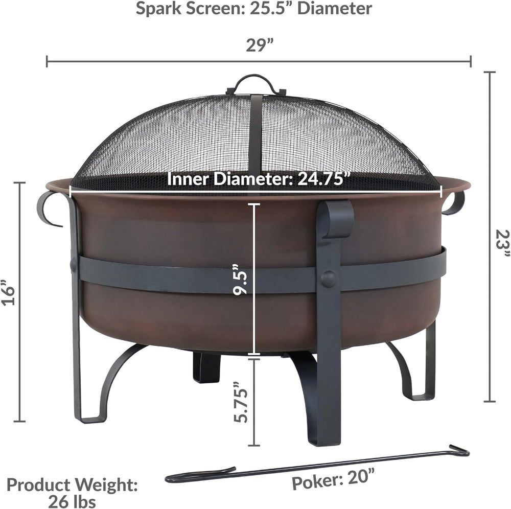 Sunnydaze Round Patio Fire Pit for Outside Wood Burning, Dark Bronze, 29"