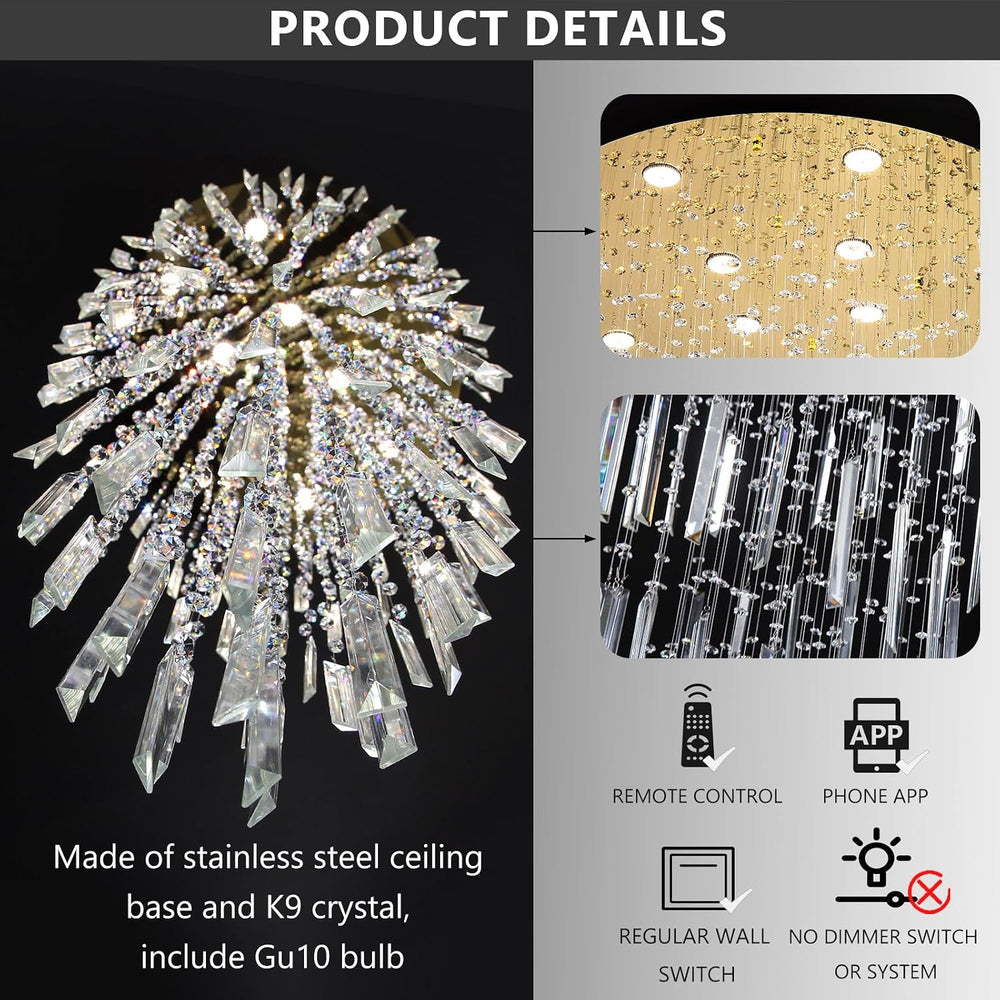 98'' Modern Crystal Chandelier High Ceiling Chandeliers for Entryway ...