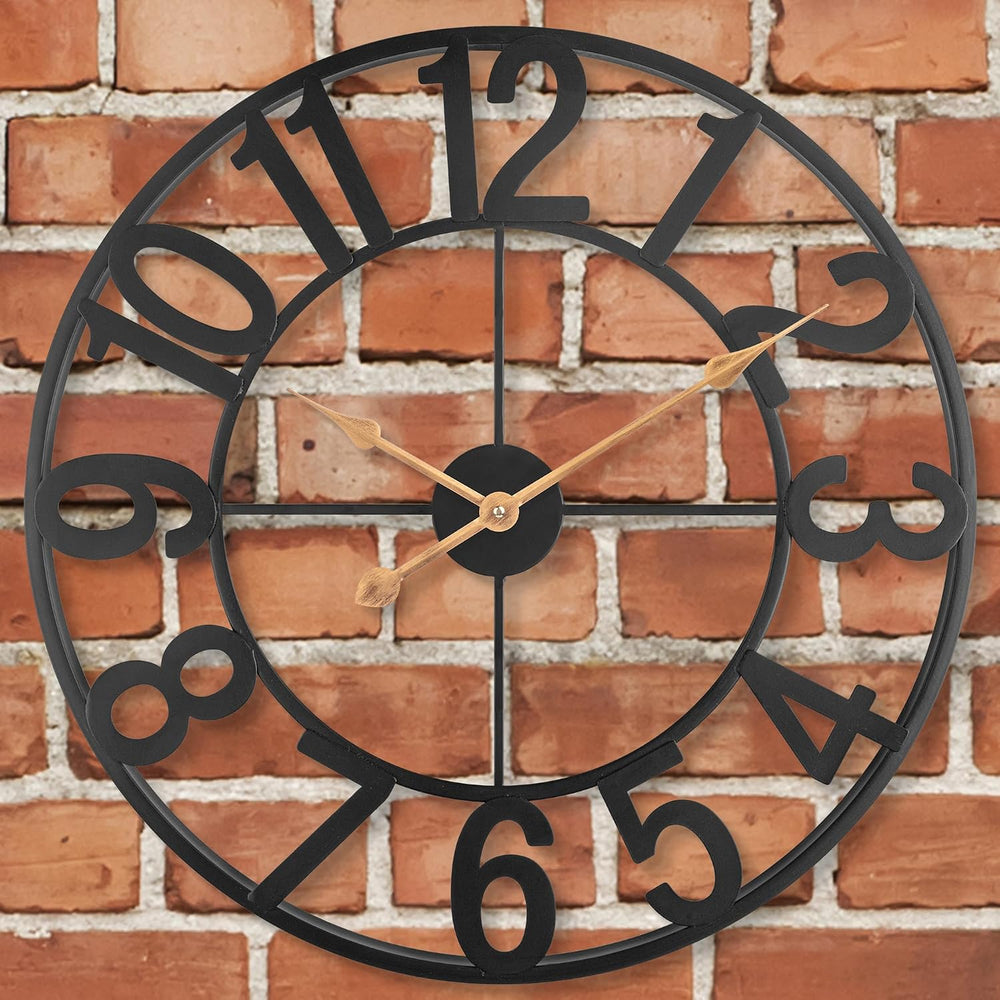 Outdoor Clock for Patio, Silent Non-Ticking Battery Operated Black Metal Outd...