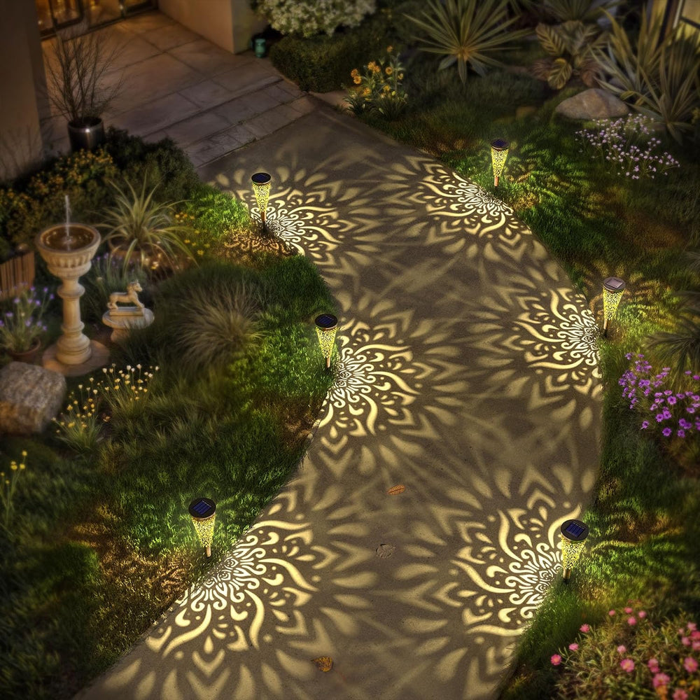 6 Pack Solar Lights Outdoor Garden Decorative Mandala Solar Garden Lights wit...