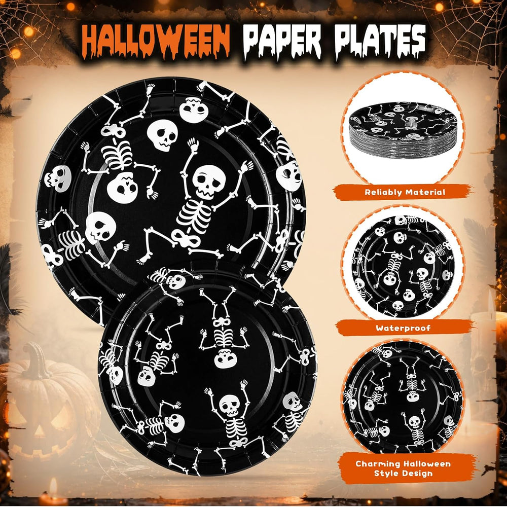 210 Pcs Halloween Skeleton Plates and Napkins Party Supplies for 30 Guests