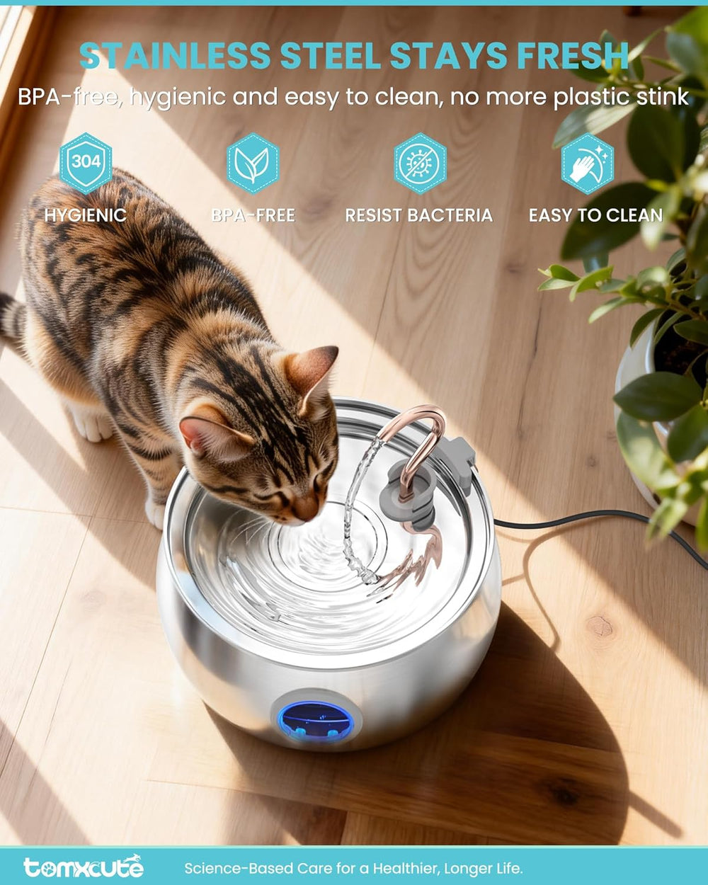 Cat Water Fountain Stainless Steel -135oz/4.0L Cat Fountain for Drinking