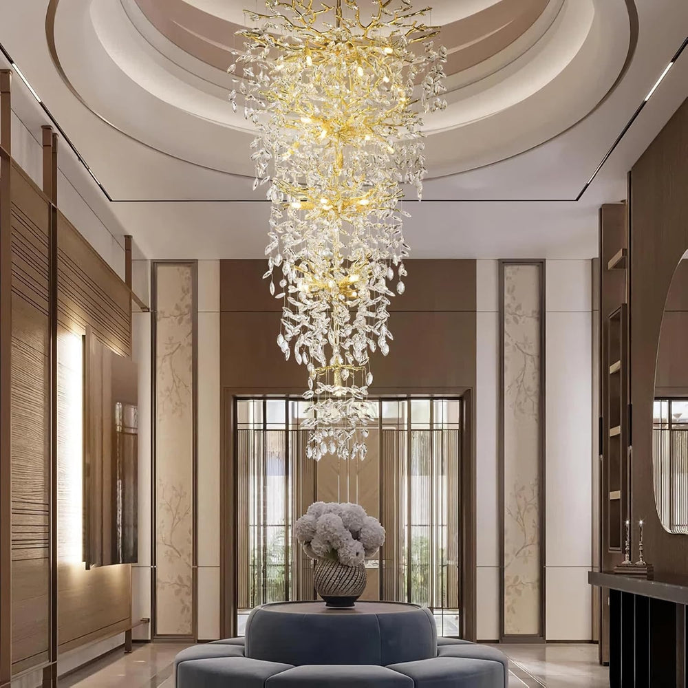 118'' Long Chandelier for High Ceiling, 28-Light Luxury Gold Tree Bra...