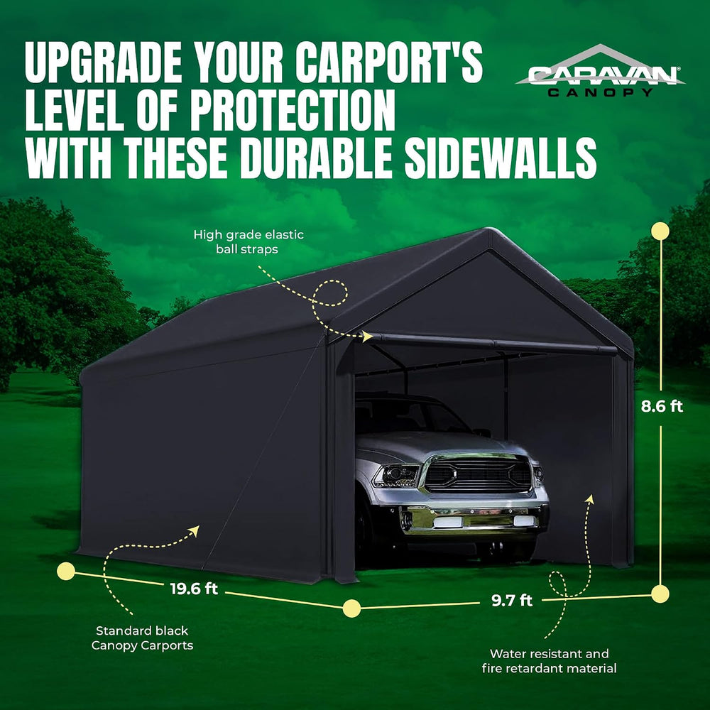 Caravan Canopy Domain 10 x 20 Ft Car Tent Sidewalls for Carport, Black