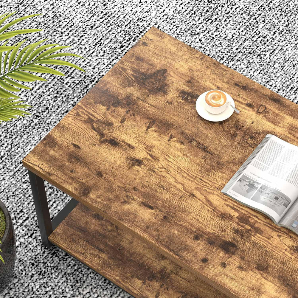 EXCEFUR Modern Coffee Table, Rustic Wood and Metal Living Room Table with Sto...