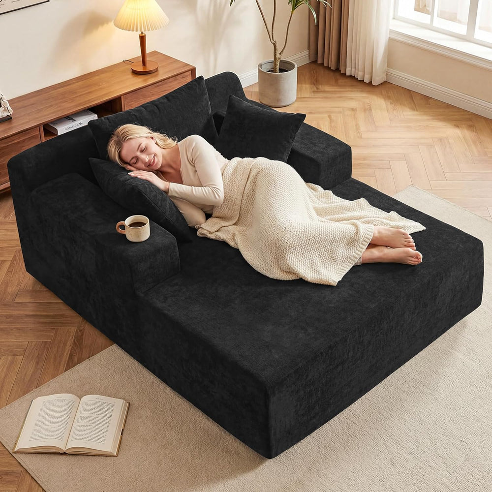 66" Chaise Lounge Chair Indoor, Oversized Boneless Lounge Chair with 3 P...