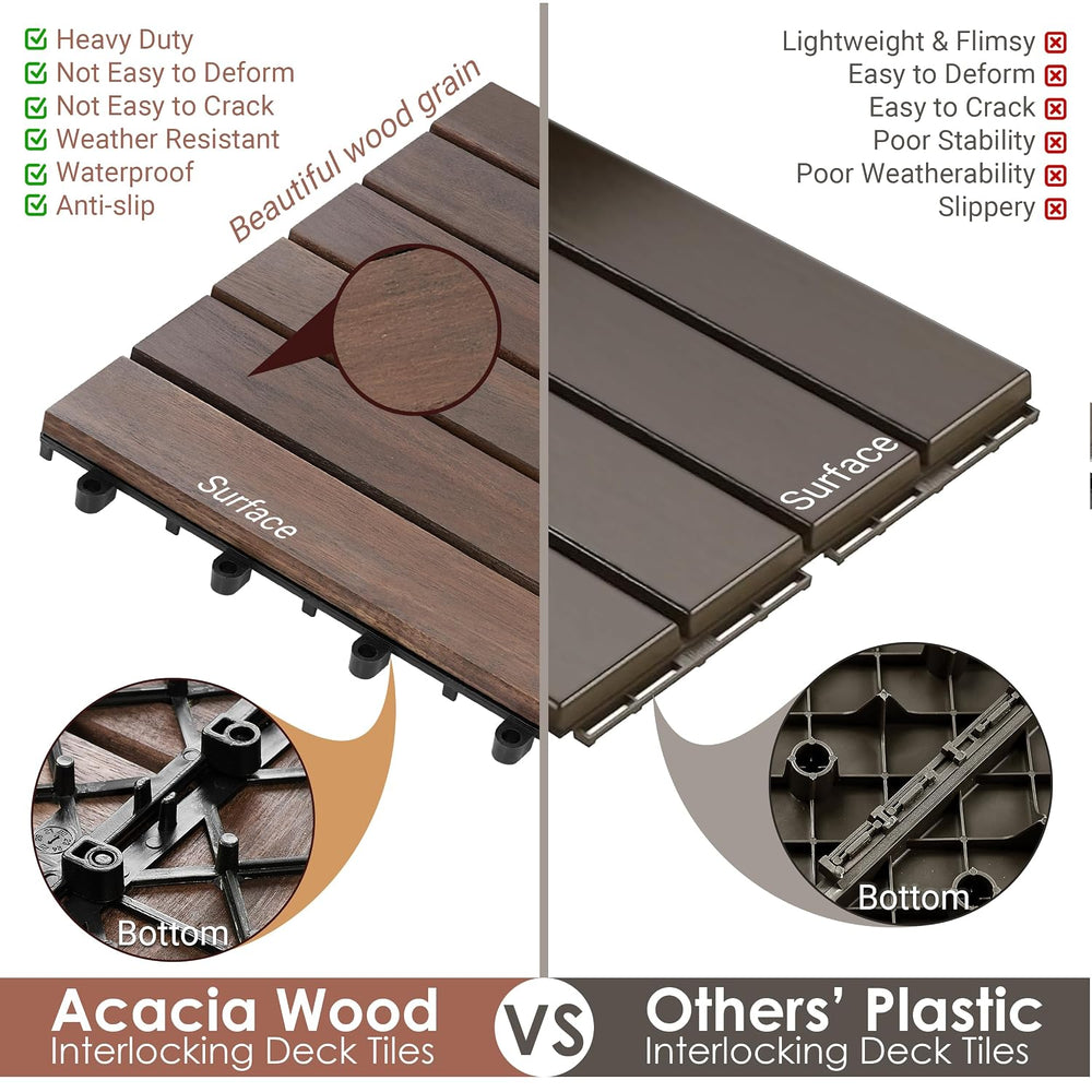 PrimeZone 54 PCS Solid Acacia Wood Interlocking Patio Deck Tiles Outdoor