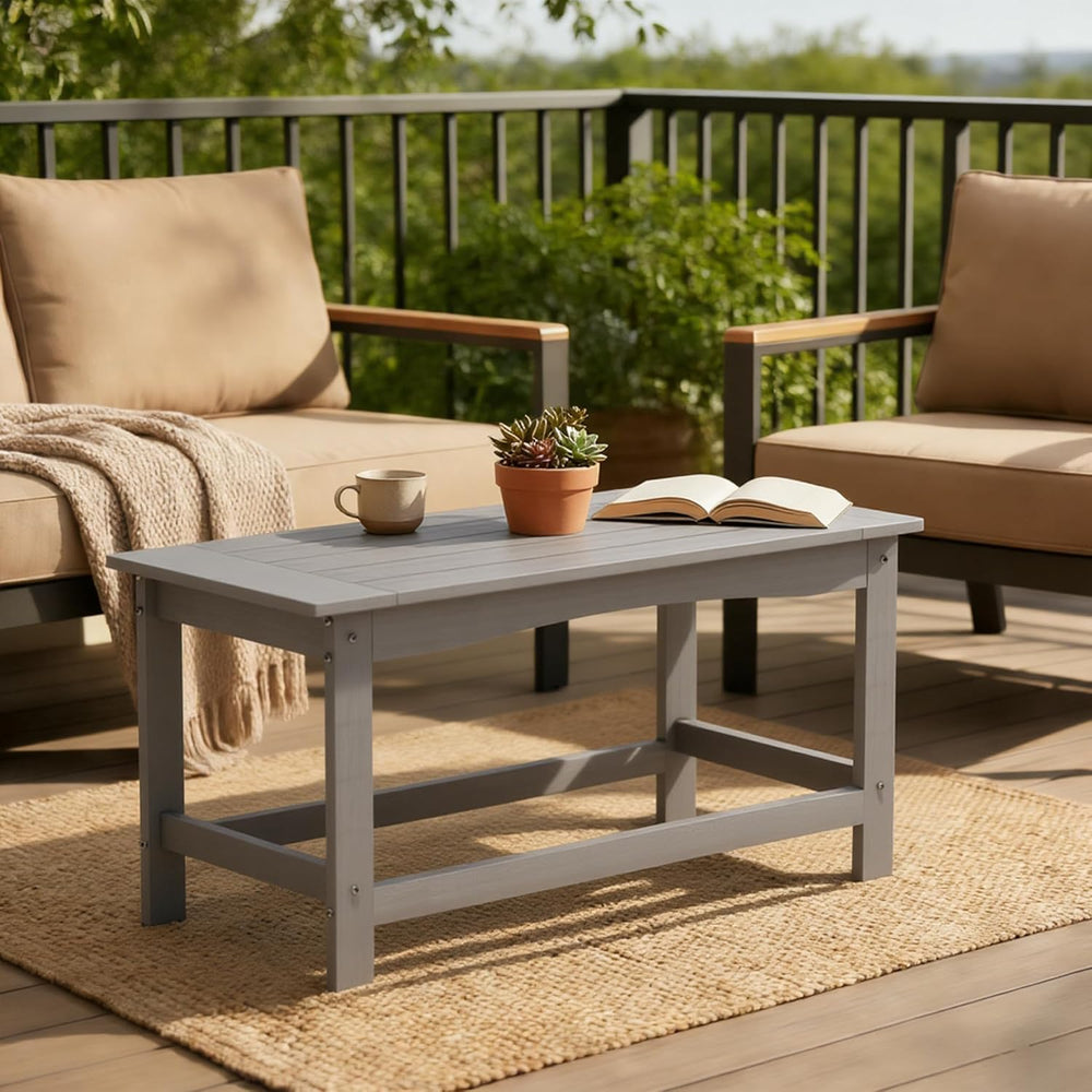 Outdoor Coffee Table, 35.4" x 17.5" All Weather Rectangle Patio Cof...