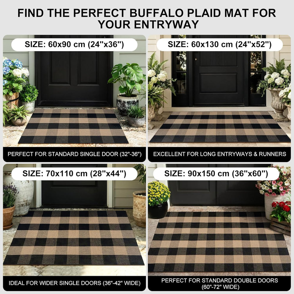 Uphome Bufflo Plaid Outdoor Rug 3'x5', Black Natural Checkered Front ...