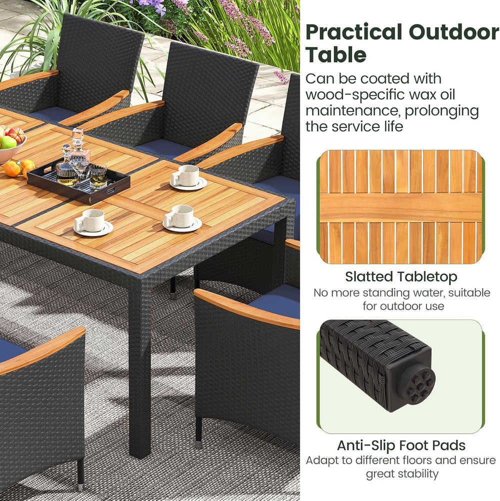 COSTWAY 9-Piece Patio Rattan Wicker Dining Set for 8 with Umbrella Hole