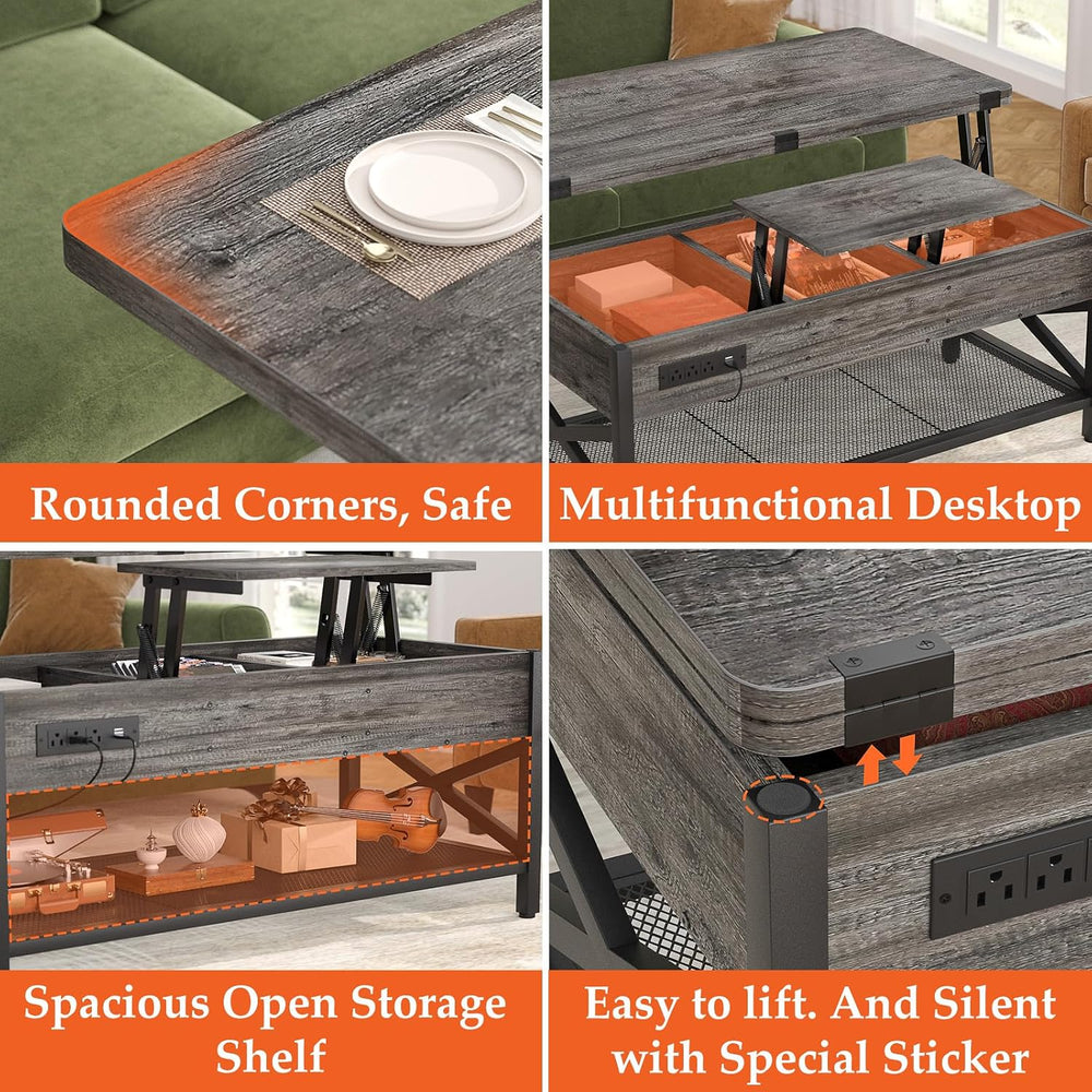 Aheaplus Coffee Table Lift Top Multi-Function Coffee Table Converts to Dining...