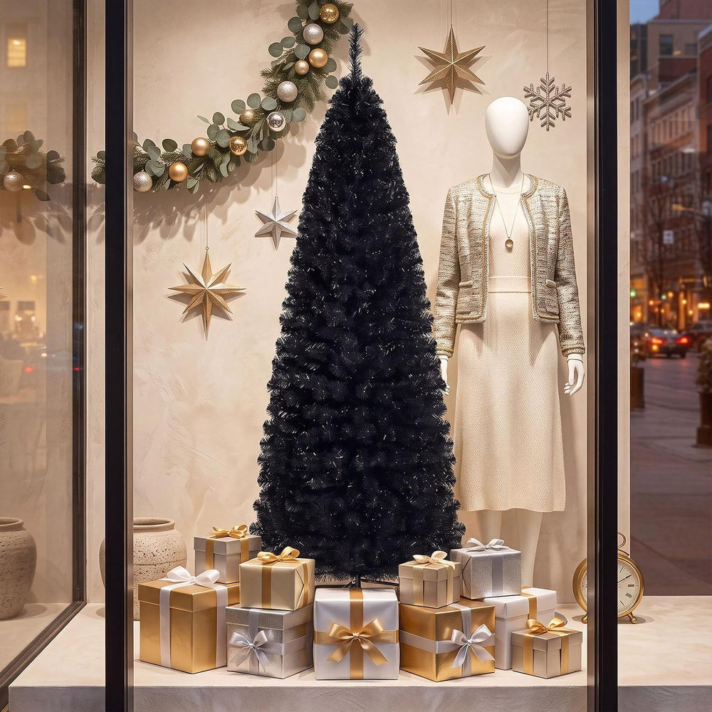 HAPPYGRILL 6 FT Black Pencil Christmas Tree, Artificial Skinny Xmas Halloween...