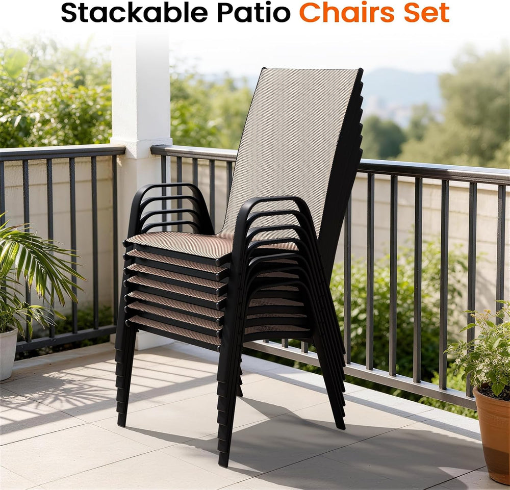 JEAREY Patio Dining Chairs Set of 4, Stackable Outdoor Chairs, Brown