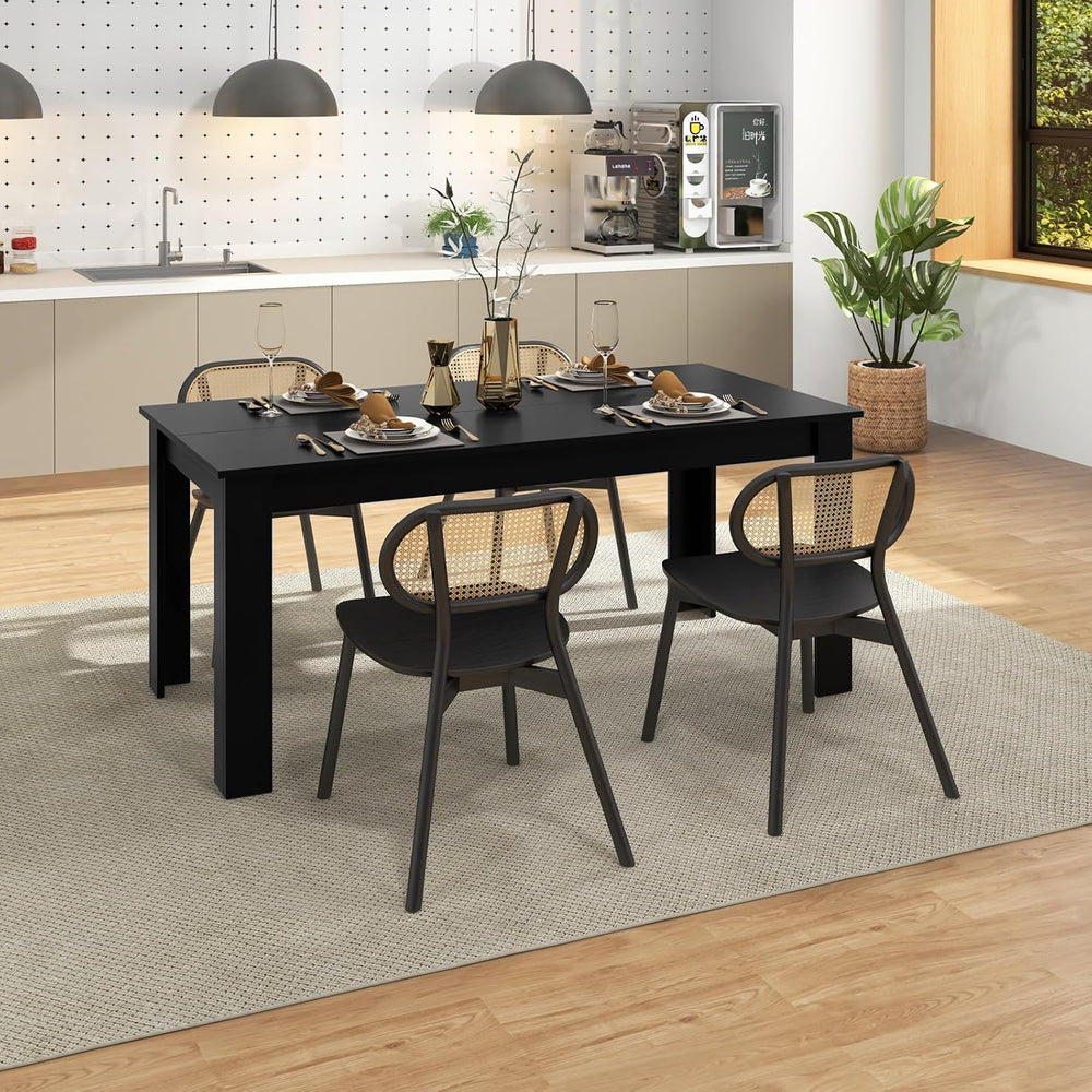 GIANTEX Dining Table for 4-6, 63" Large Rectangular Kitchen Table, Black