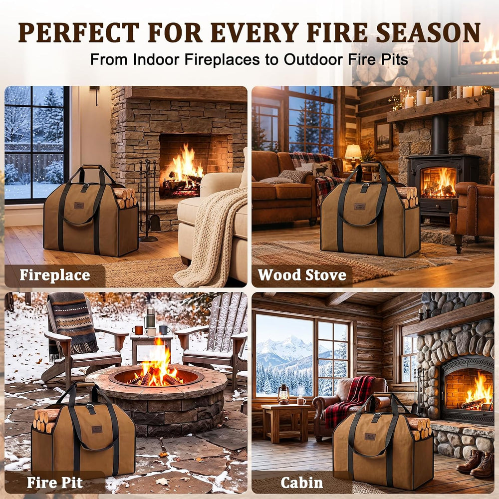 FEED GARDEN Extra Large Firewood Carrier, Waxed Canvas Log Carrier Bag