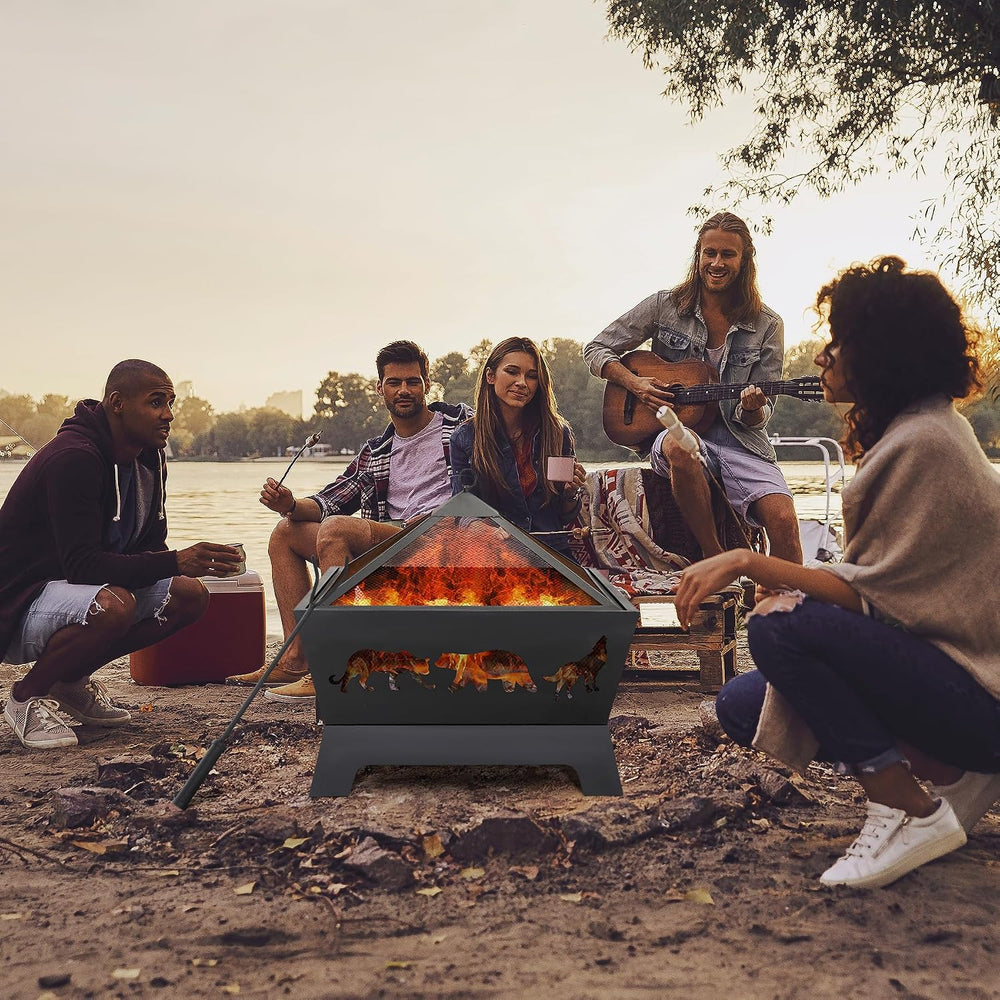 LEMY 26 Inch Fire Pit for Outside,Square Firepit Wood Burning Fireplace Heavy...