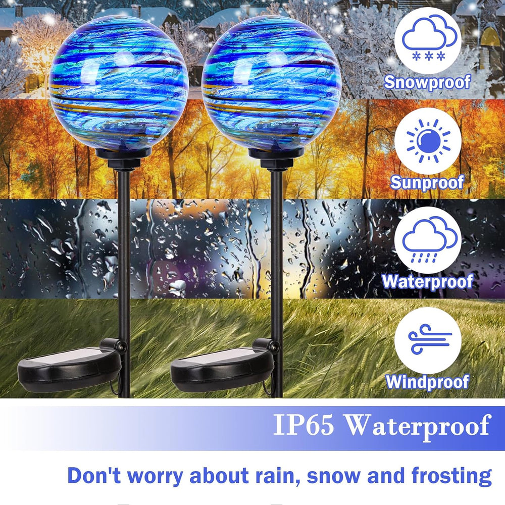 Decorative Solar Garden Lights, 4" Glass Globe Outdoor Stake for Yard Lawn