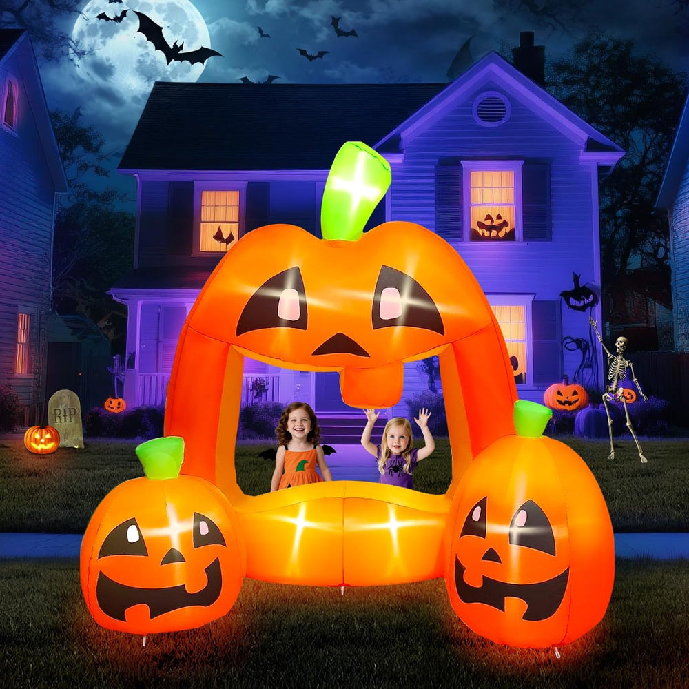 Kalolary 7ft Halloween Inflatables Pumpkin Photo Booth, Blow Up Quirky Pumpki...